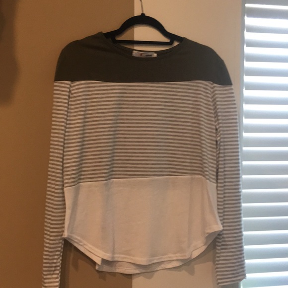 Tops - Olive, gray and white long sleeve top